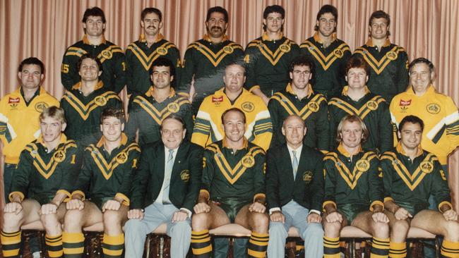 This Kangaroos tour photograph featuring captain Wally Lewis was one of the water-tainted items his brother Eddie salvaged from Lang Park after the Brisbane floods. Picture: Richard Walker