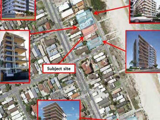 Several sites planned for high rise towers at Palm Beach on the Gold Coast.