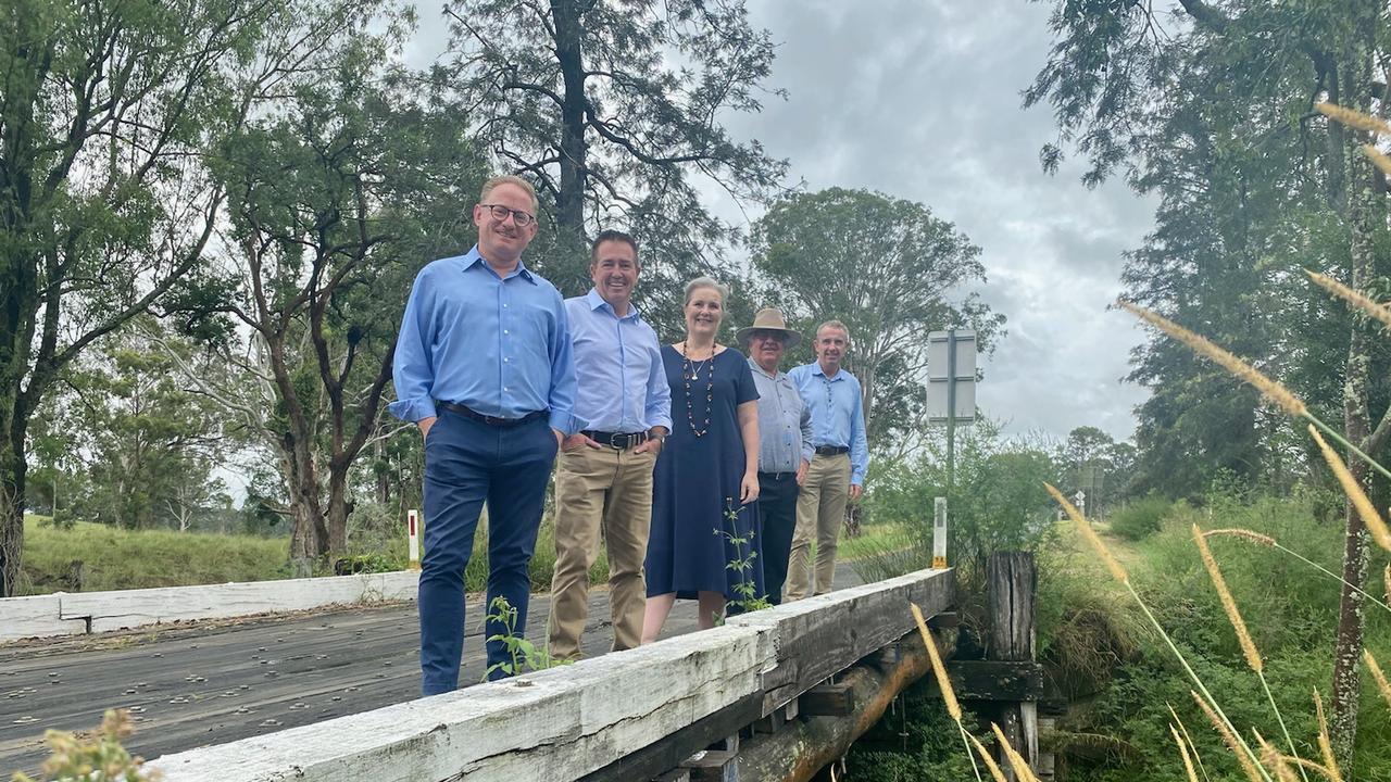 Kyogle bridge funding announcement with Ben Franklin, Paul Toole, Danielle Mulholland, John Burley, Kevin Hogan