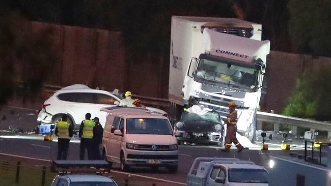 The scene of the Eastern Freeway crash. Picture: David Crosling