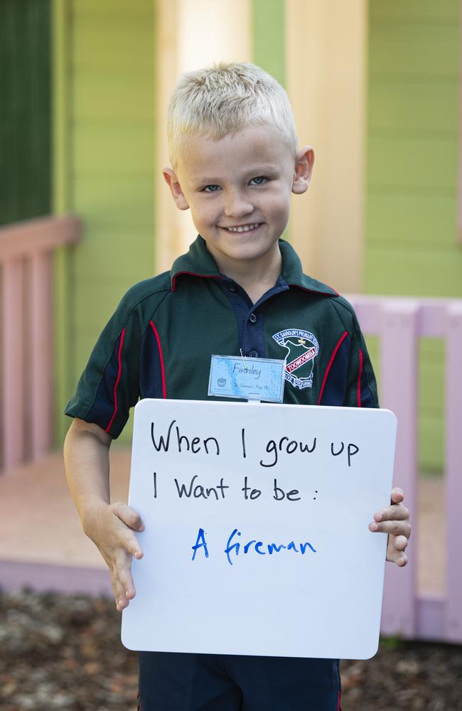 St Saviour's Primary School prep student Finnley on the first day of school, Wednesday, January 29, 2025. Picture: Kevin Farmer