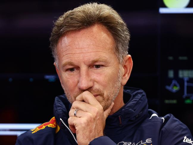 BUDAPEST, HUNGARY - JULY 31: Red Bull Racing Team Principal Christian Horner looks on in the garage ahead of the F1 Grand Prix of Hungary at Hungaroring on July 31, 2022 in Budapest, Hungary. (Photo by Mark Thompson/Getty Images)