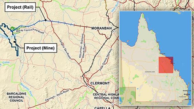 The location of the Adani mine in central Queensland.