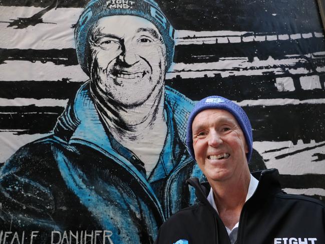 The Big Freeze launch at Melbourne Town Hall in 2023 unveiled a mural of Neale Daniher by Vincent Fantauzzi. Picture: David Crosling