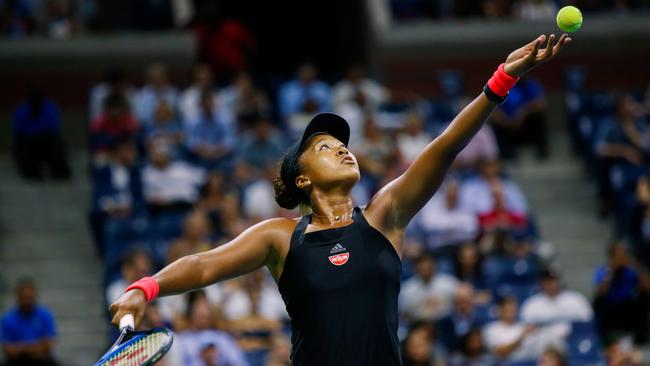 Naomi Osaka of Japan serves up a storm to win her way to a historic US Open women’s final, then served up the love. Picture: Eduardo Munoz Alvarez/AFP