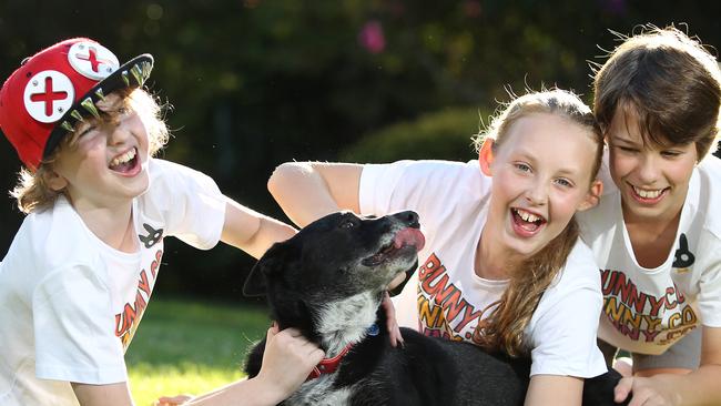 Jamie Quiggin, 11, Sienna Sutton, 11, and Tom Reid, 12, will do the 4km Million Paws Walk for RSPCA on Sunday. Picture: Martin Lange