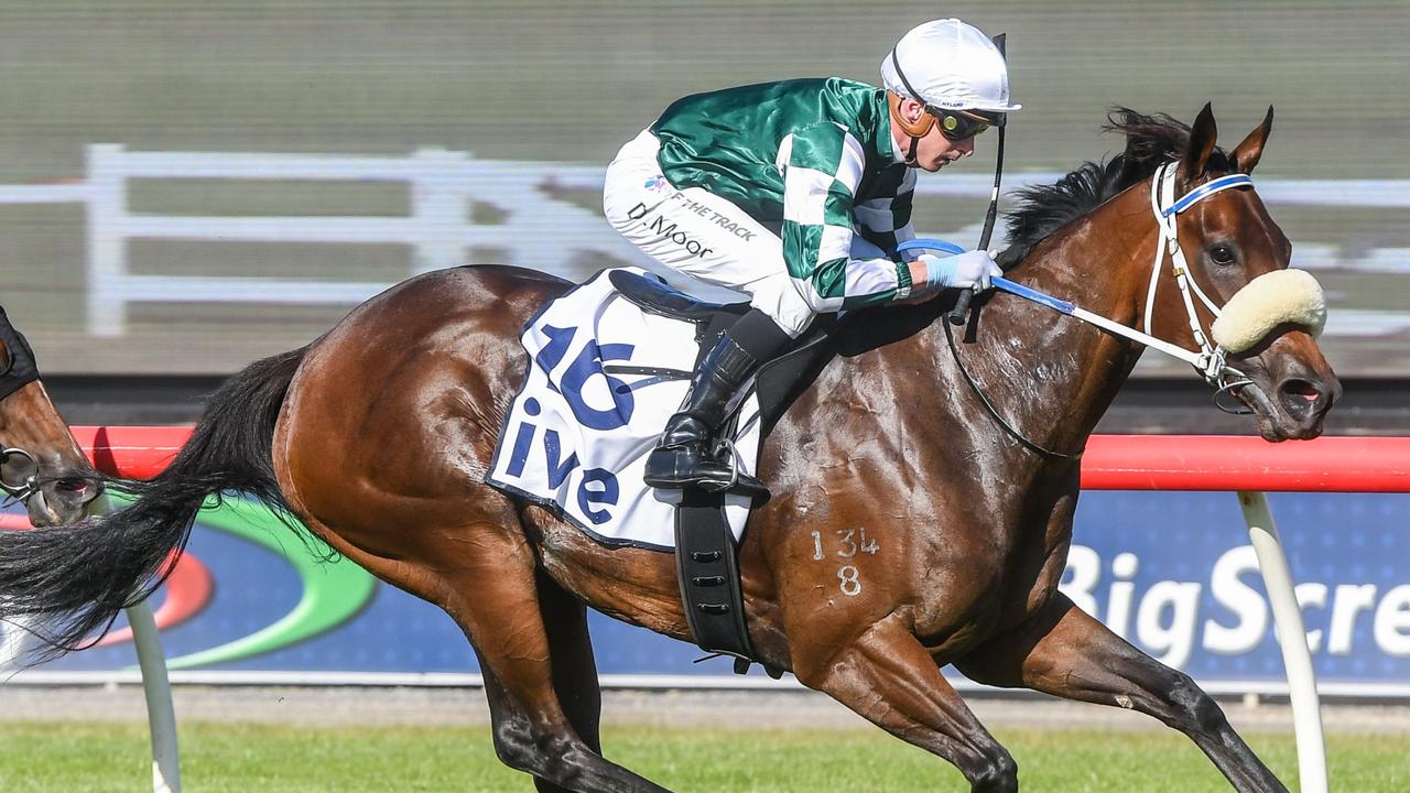 Sigh ridden by Daniel Moor wins the last race at Sandown. Picture: Racing Photos