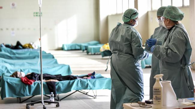 Emergency have been set up to ease procedures at one hospital in Brescia, Northern Italy. Picture: AP/Claudio Furlan/LaPresse