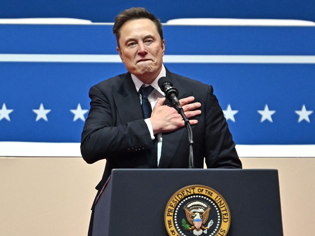 Tesla and SpaceX CEO Elon Musk gestures as he speaks during the inaugural parade inside Capitol One Arena. Picture: Angela Weiss/AFP