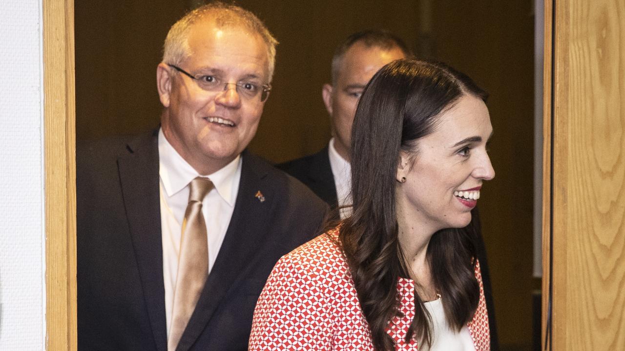 New Zealand Prime Minister Jacinda Ardern and Australian Prime Minister Scott Morrison arrive for a roundtable discussion with business leaders at the Sky City Convention Centre February 22, 2019 in Auckland, New Zealand. Photo by Jason Oxenham-Pool/Getty Images