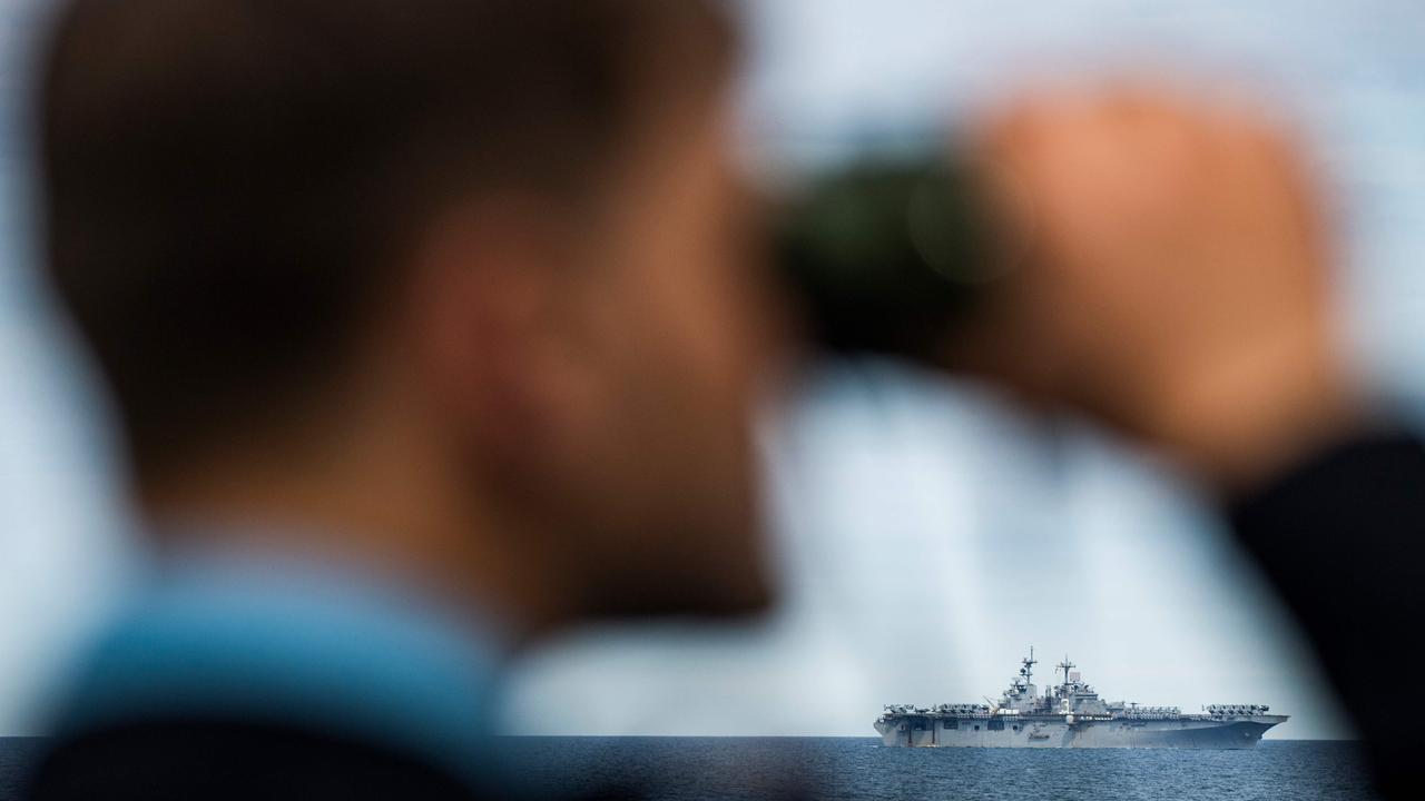 The Wasp-class amphibious assault ship USS Kearsarge (LHD 3) is pictured from the German navy Frigate Sachsen on June 6, 2022, as the ship participates in the BALTOPS 22 Exercise in the Baltic Sea. Picture: Jonathan Nackstrand/AFP