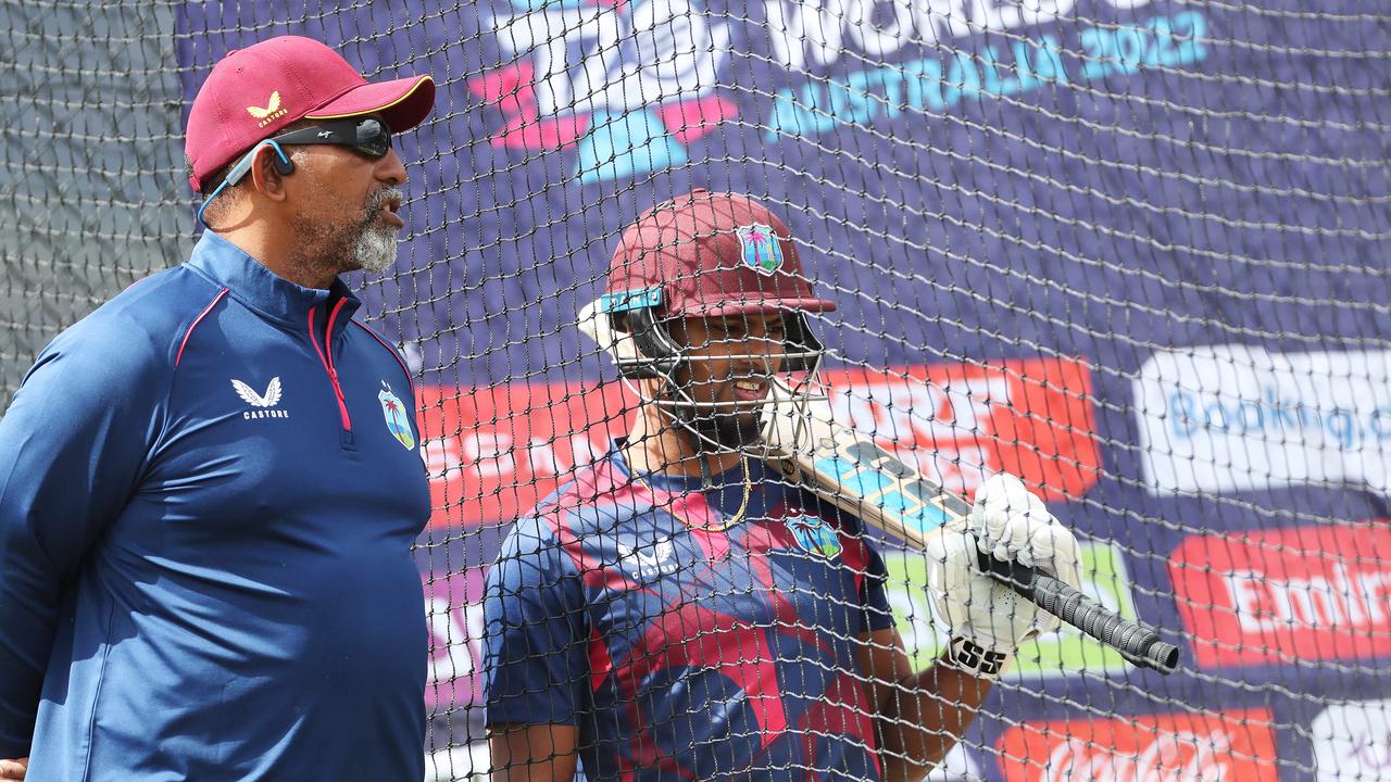 Phil Simmons coach West Indies with captain Nicholas Pooran. Picture: Nikki Davis-Jones