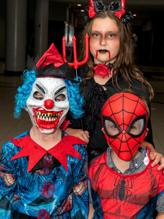 Lexie Munn, Maison Munn and Malakia Wicks from North Mackay at Mackay Charity Zombie Walk. Saturday, October 30, 2021. Picture: Michaela Harlow
