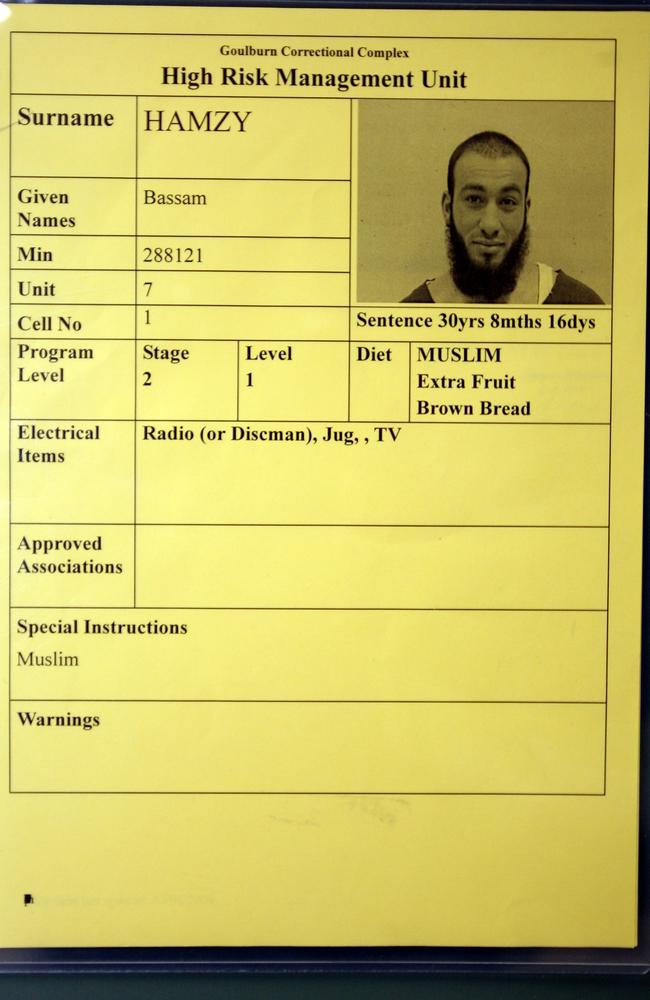 Namecard on cell for one of Supermax’s inmates, Bassam Hamzy, who is serving more than 30 years.