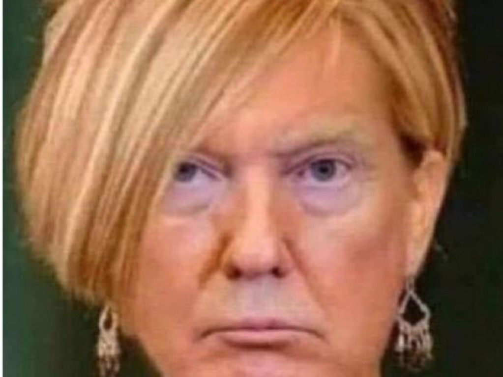 This morph of Trump’s face with a ‘Karen’ hairstyle is captioned ‘I think he wants to speak to the manager’.