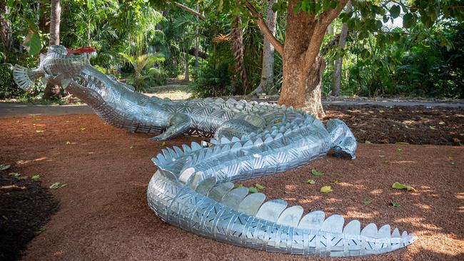 The 9m long crocodile sculpture at the George Brown Darwin Botanic Gardens. Picture: Che Chorley