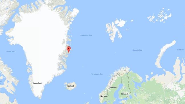 The Sirius Dog Sled Squad patrols 1 million sq km of Greenland north of their base in Daneborg, shown on the map. Picture: Google Maps.