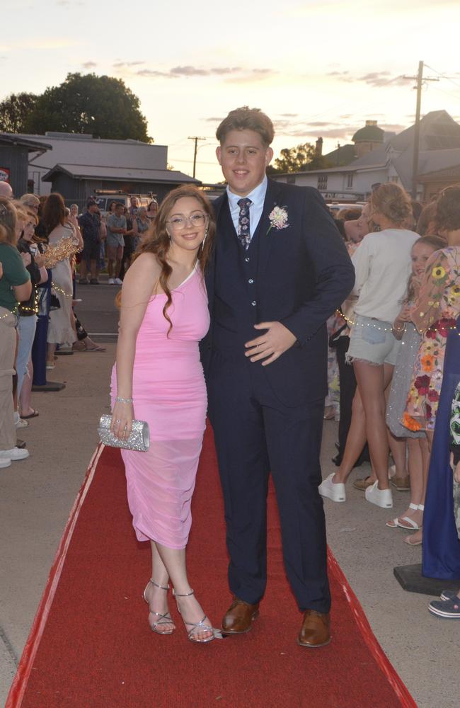 Warwick State High School graduate Lachlan Buckmaster (R) and partner Harriet at Warwick RSL on November 17, 2023. Photo: Jessica Klein