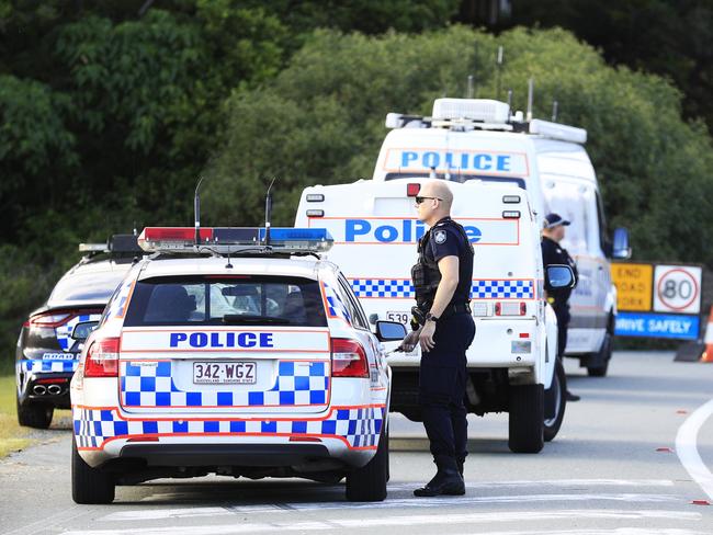 Queensland Police set up a road block due to the Corona Virus at the NSW / Queensland Border on the old Pacific Highway at Coolangatta.Photo: Scott Powick Newscorp