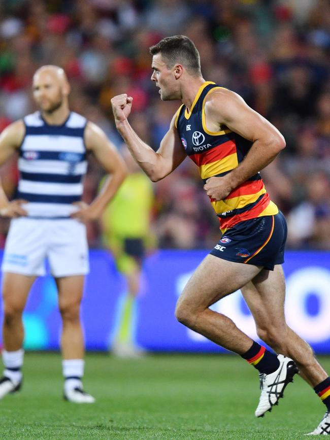 Brad Crouch is the unlikely leading goalkicker for the Crows after three rounds. Picture: AAP Image/David Mariuz