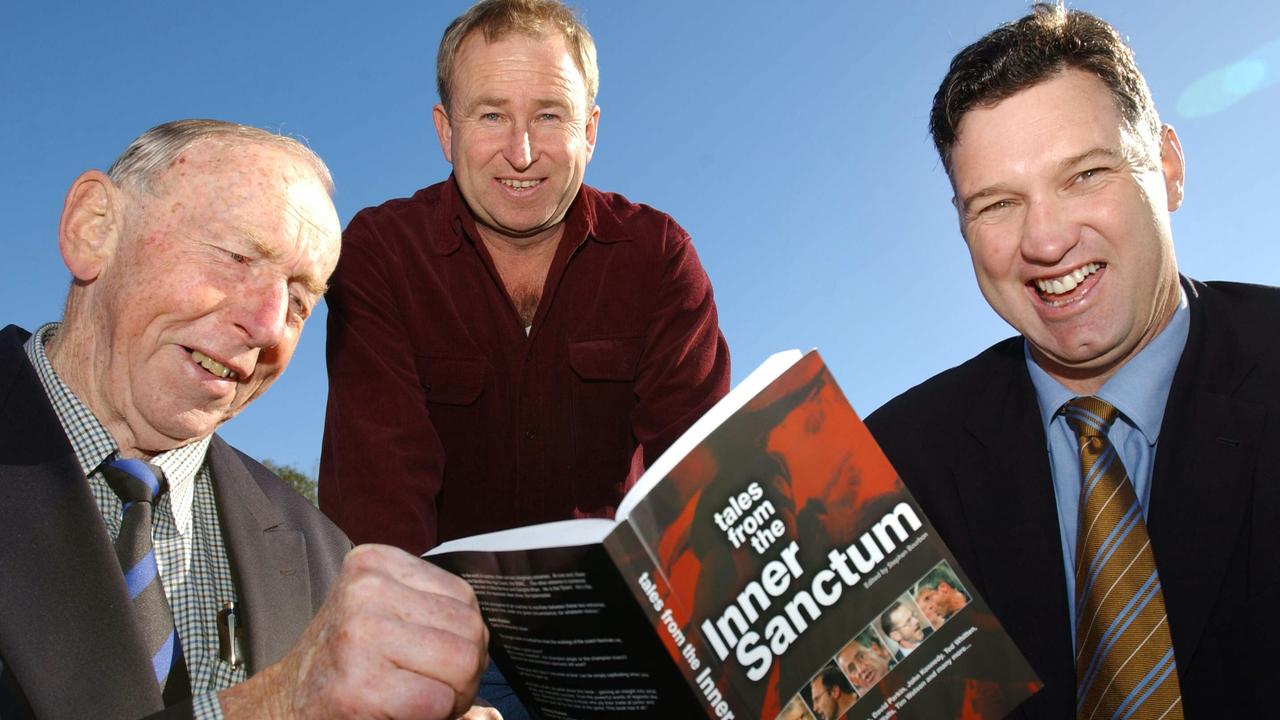 John Kennedy Senior, Peter Cullen and Justin Madden at the book launch of Tales from the Inner Sanctum at Junction Oval, St Kilda, in 2003.