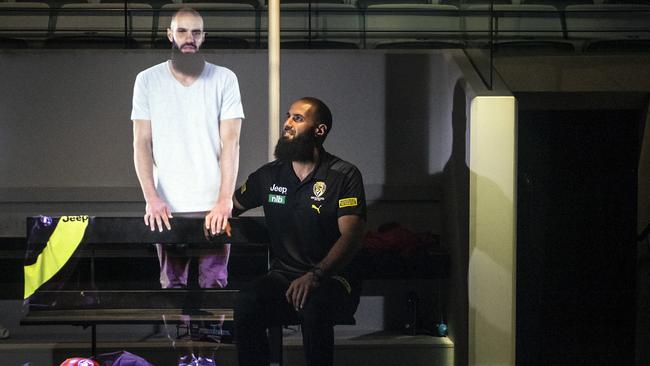 Bachar Houli with his hologram at the National Sports Museum.