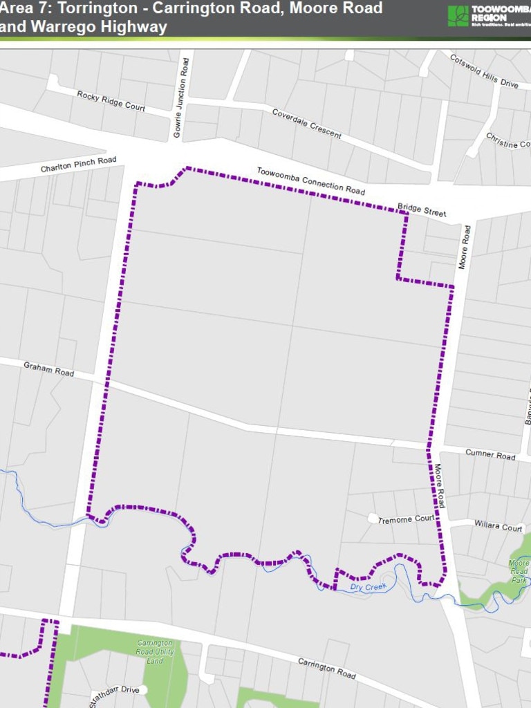 Land parcels impacted by the Toowoomba Regional Council's new temporary local planning instrument. Torrington.