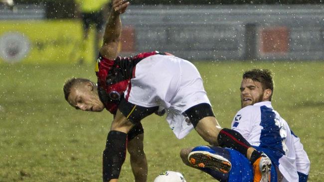 Nathan Jagelman (left) in action on the football field.