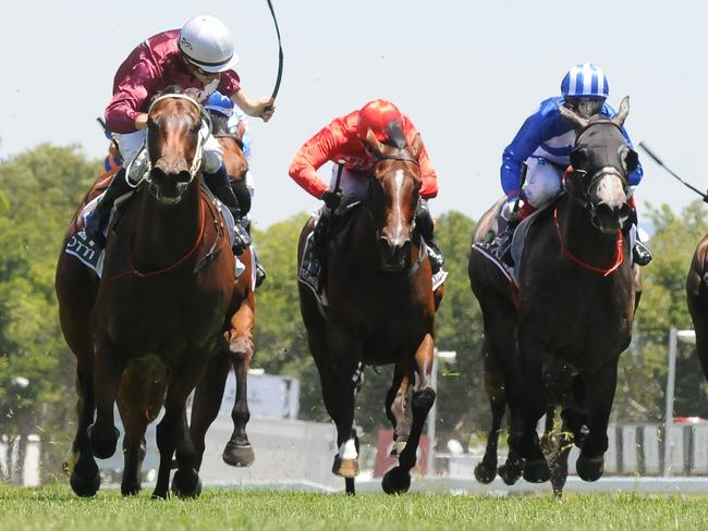 Madotti (left) winning at the Gold Coast. Picture: Grant Peters, Trackside Photography