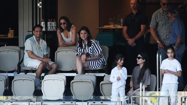 Anushka Sharma, wife of Virat Kohli, watches with other families of the Indian Test side.