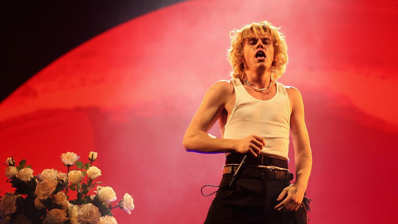 The Kid Laroi performing at Qudos Bank Arena during an earlier night of the tour. Picture: Cameron Spencer/Getty