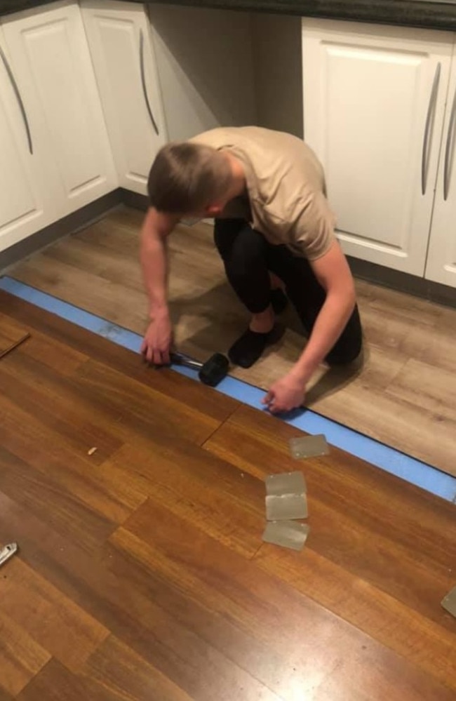 Braith Grubesic, 14, had his parents in shock after he transformed their family home in just two days using $2,000 worth of hybrid flooring from Bunnings.