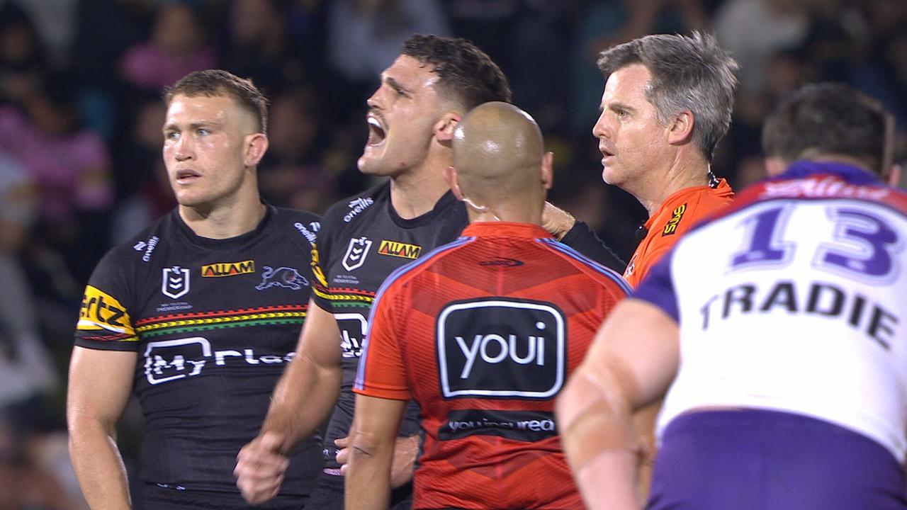 Nathan Cleary grimaces in pain.