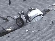 A car also crashed through the same part of the building’s roof in February. Picture: Excelsior Springs PD