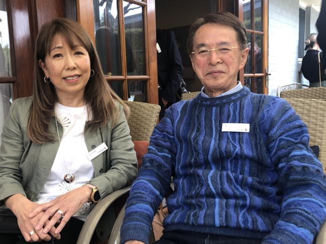 Kazu Murai, of West Pymble, with her husband Seiji, who has dementia, at the opening of HammondCare's Bugari Cottage respite facility at Terrey Hills. Picture: Jim O'Rourke