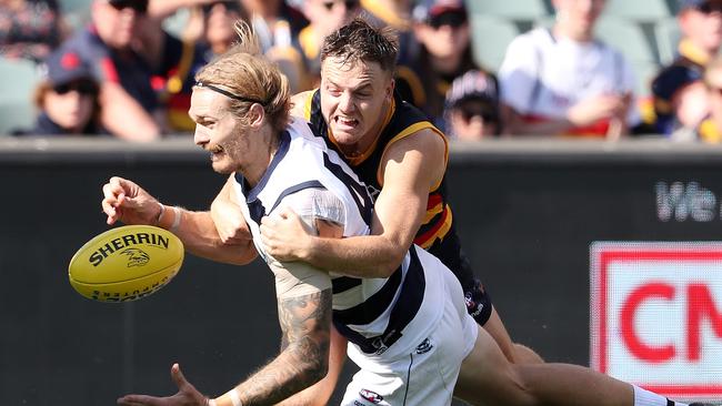 Tom Stewart and the Cats were placed under the pump by the Crows. Picture: Sarah Reed/AFL Photos via Getty Images