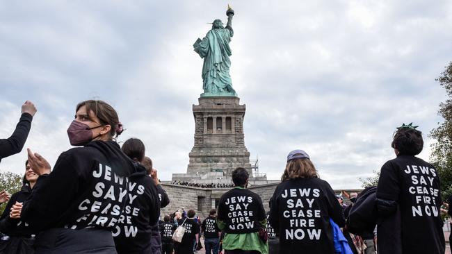 Activists from Jewish Voice for Peace staged a protest at the Statue of Liberty. Picture: AFP