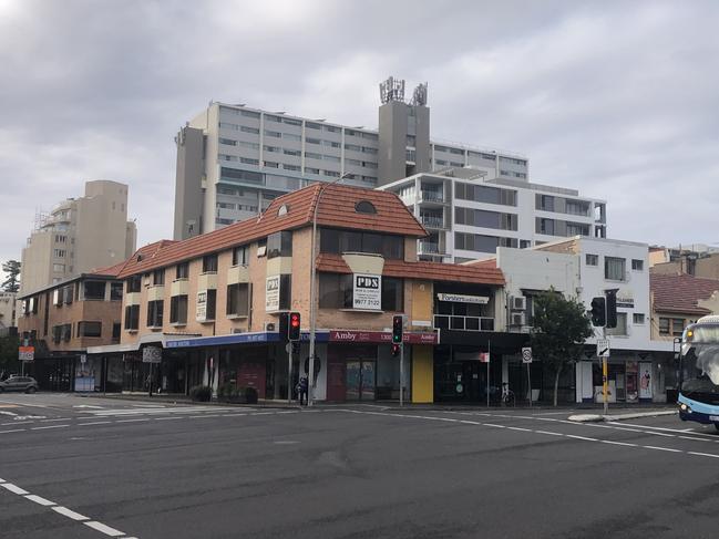 The Manly corner where the existing buildings will be demolished and replace with the 5-storey shop-top apartment development. Picture: Jim O’Rourke