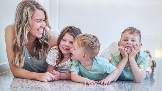 Adelaide mother Renee Staska, 31, Holly, 6, Hudson, 8, and Austin, 4 who are displaying symptoms of early dementia.