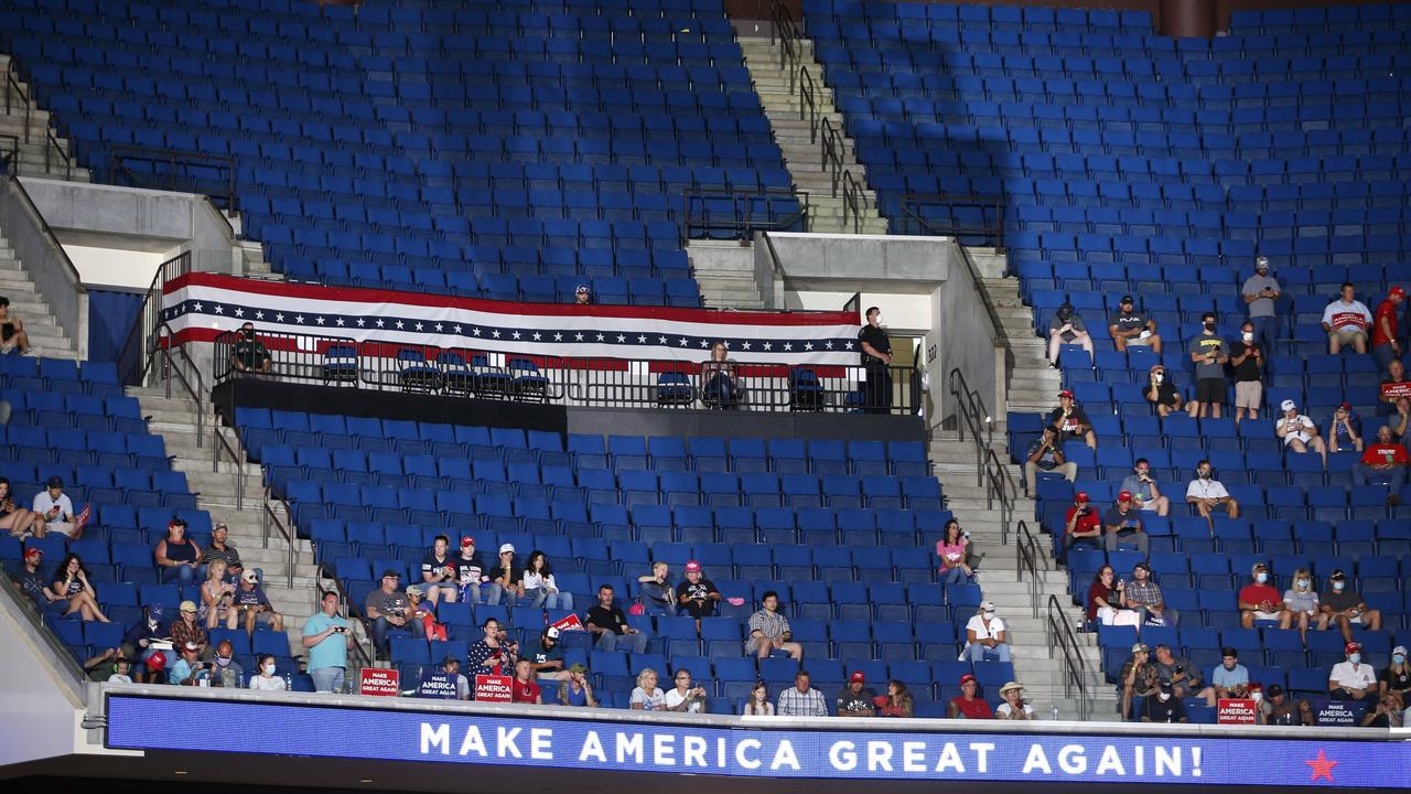 The upper deck appeared largely empty during the rally. Picture: Matt Barnard/Tulsa World via AP