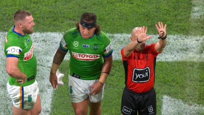 Papali'i was sat down for the hip drop. Photo: Fox Sports