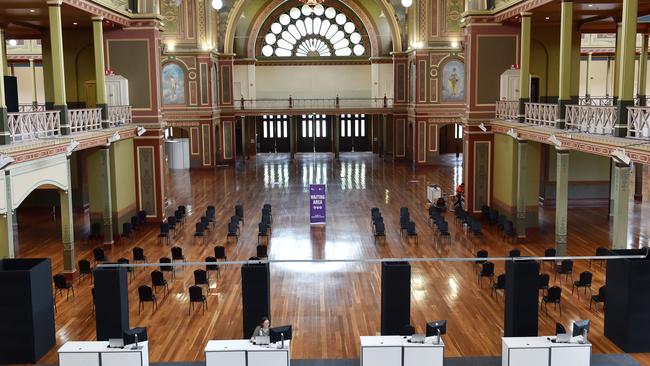 A mass vaccination centre is being set up at the Royal Exhibition Building. Picture: Nicki Connolly