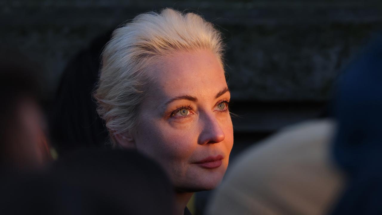 Yulia Navalnaya, widow of late Russian opposition figure Aleksei Navalny, stands in line waiting to vote at the Russian Embassy in Berlin, Germany. Picture: Sean Gallup/Getty Images