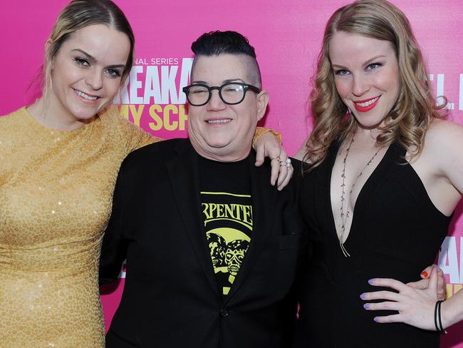 Lea DeLaria, centre, was introduced to her ex fiancee by Emma Myles (right). Also pictured here is Taryn Manning. Picture: Splash