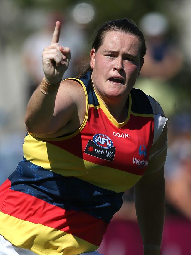 Sarah Perkins celebrates a goal. Picture: Wayne Ludbey