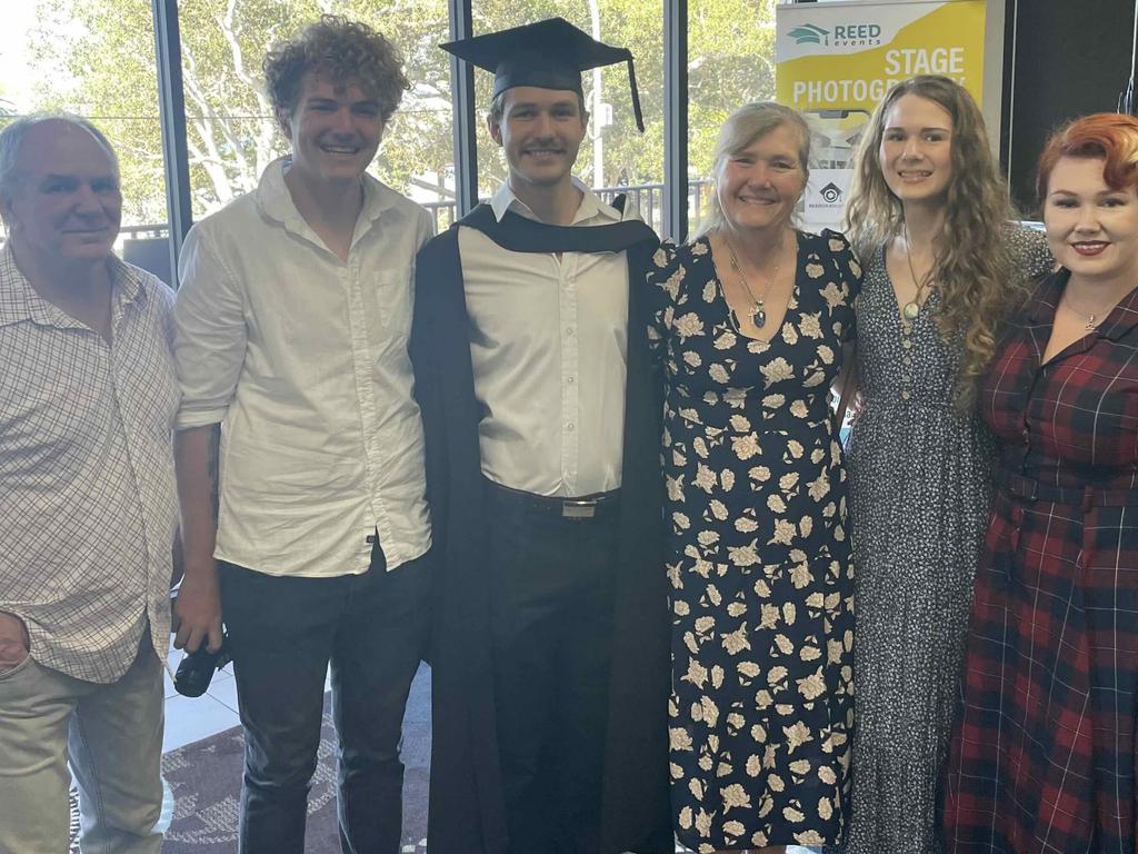 The Dunn family at the University of the Sunshine Coast graduation ceremony at the Beach House Hotel on October 12, 2023.