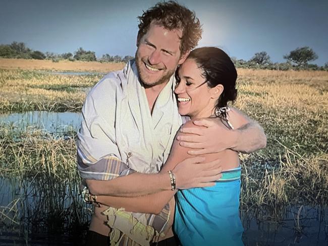 A shot from Harry and Meghan’s trip to Botswana, seen in the new show. Picture: Netflix