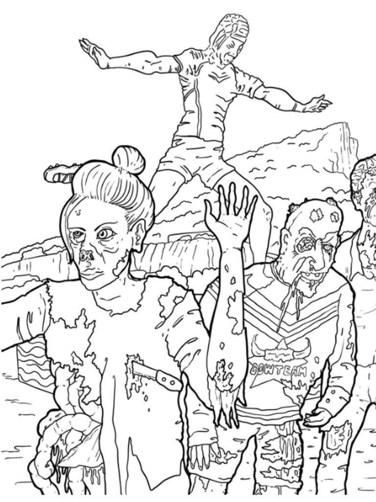 A page from the ‘Zombies of Townsville Colouring Book’ co-authored by Michael Pope, a resident artist at Murky Waters Studio and art teacher at Saint Patrick's College, and Carly Sheil, a designer and artist. Picture: Supplied