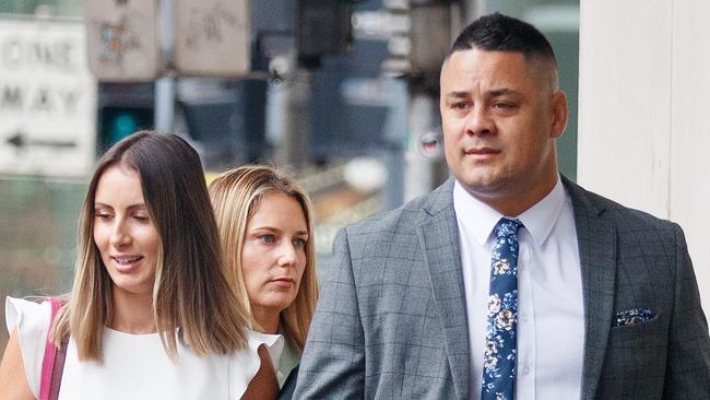 Jarryd Hayne arriving at court during the trial with wife Amelia Bonnici Picture: NCA NewsWire / Nikki Short