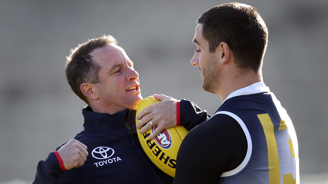 Explosive details about the fallout to Adelaide’s pre-season camp, involving coach Don Pyke and skipper Taylor Walker, have been reported. Picture: Sarah Reed